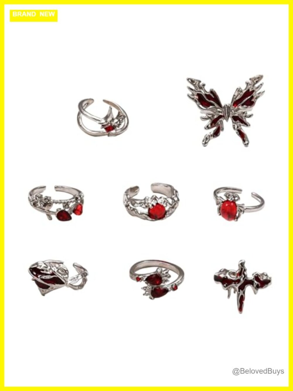 8 Pc Gothic Stacking Rings Set Adjustable Knuckle Rings Punk Y2K Jewelry Gift